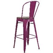 30" High Purple Metal Barstool with Back and Wood Seat, ET-3534-30-PUR-WD-GG