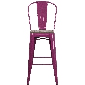 30" High Purple Metal Barstool with Back and Wood Seat, ET-3534-30-PUR-WD-GG