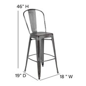 Carly Commercial Grade 30" High Silver Gray Metal Indoor-Outdoor Barstool with Back with Gray Poly Resin Wood Seat, ET-3534-30-SIL-PL1G-GG