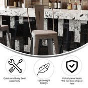 Carly Commercial Grade 30" High Silver Gray Metal Indoor-Outdoor Barstool with Back with Gray Poly Resin Wood Seat, ET-3534-30-SIL-PL1G-GG