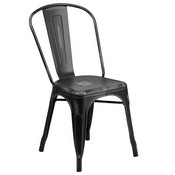 Commercial Grade Distressed Black Metal Indoor-Outdoor Stackable Chair, ET-3534-BK-GG