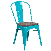 Crystal Teal-Blue Metal Stackable Chair with Wood Seat, ET-3534-CB-WD-GG