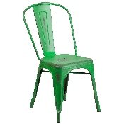 Commercial Grade Distressed Green Metal Indoor-Outdoor Stackable Chair, ET-3534-GN-GG