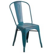 Commercial Grade Distressed Kelly Blue-Teal Metal Indoor-Outdoor Stackable Chair, ET-3534-KB-GG