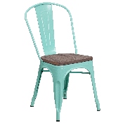 Mint Green Metal Stackable Chair with Wood Seat, ET-3534-MINT-WD-GG