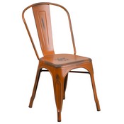 Commercial Grade Distressed Orange Metal Indoor-Outdoor Stackable Chair, ET-3534-OR-GG