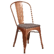 Copper Metal Stackable Chair with Wood Seat, ET-3534-POC-WD-GG