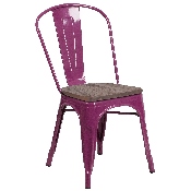 Purple Metal Stackable Chair with Wood Seat, ET-3534-PUR-WD-GG