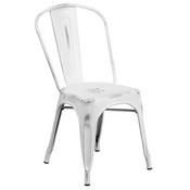 Commercial Grade Distressed White Metal Indoor-Outdoor Stackable Chair, ET-3534-WH-GG
