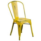 Commercial Grade Distressed Yellow Metal Indoor-Outdoor Stackable Chair, ET-3534-YL-GG
