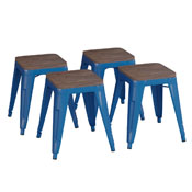 Kai 18" Backless Table Height Stool with Wooden Seat-Stackable Royal Blue Metal Indoor Dining Stool-Commercial Grade-Set of 4, ET-BT3503-18-BL-WD-GG