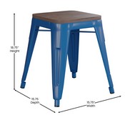 Kai 18" Backless Table Height Stool with Wooden Seat-Stackable Royal Blue Metal Indoor Dining Stool-Commercial Grade-Set of 4, ET-BT3503-18-BL-WD-GG