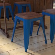 Kai 18" Backless Table Height Stool with Wooden Seat-Stackable Royal Blue Metal Indoor Dining Stool-Commercial Grade-Set of 4, ET-BT3503-18-BL-WD-GG