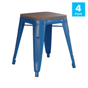 Kai 18" Backless Table Height Stool with Wooden Seat-Stackable Royal Blue Metal Indoor Dining Stool-Commercial Grade-Set of 4, ET-BT3503-18-BL-WD-GG