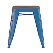 Kai 18" Backless Table Height Stool with Wooden Seat-Stackable Royal Blue Metal Indoor Dining Stool-Commercial Grade-Set of 4, ET-BT3503-18-BL-WD-GG