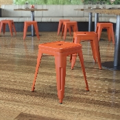 18" Table Height Stool, Stackable Backless Metal Indoor Dining Stool, Commercial Grade Restaurant Stool in Orange - Set of 4, ET-BT3503-18-ORG-GG