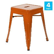 18" Table Height Stool, Stackable Backless Metal Indoor Dining Stool, Commercial Grade Restaurant Stool in Orange - Set of 4, ET-BT3503-18-ORG-GG