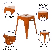 18" Table Height Stool, Stackable Backless Metal Indoor Dining Stool, Commercial Grade Restaurant Stool in Orange - Set of 4, ET-BT3503-18-ORG-GG