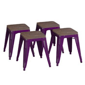 Kai 18" Backless Table Height Stool with Wooden Seat, Stackable Purple Metal Indoor Dining Stool, Commercial Grade - Set of 4, ET-BT3503-18-PR-WD-GG