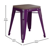 Kai 18" Backless Table Height Stool with Wooden Seat, Stackable Purple Metal Indoor Dining Stool, Commercial Grade - Set of 4, ET-BT3503-18-PR-WD-GG