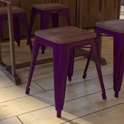 Kai 18" Backless Table Height Stool with Wooden Seat, Stackable Purple Metal Indoor Dining Stool, Commercial Grade - Set of 4, ET-BT3503-18-PR-WD-GG