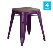 Kai 18" Backless Table Height Stool with Wooden Seat, Stackable Purple Metal Indoor Dining Stool, Commercial Grade - Set of 4, ET-BT3503-18-PR-WD-GG