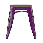 Kai 18" Backless Table Height Stool with Wooden Seat, Stackable Purple Metal Indoor Dining Stool, Commercial Grade - Set of 4, ET-BT3503-18-PR-WD-GG