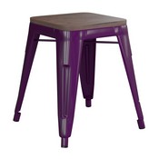 Kai 18" Backless Table Height Stool with Wooden Seat, Stackable Purple Metal Indoor Dining Stool, Commercial Grade - Set of 4, ET-BT3503-18-PR-WD-GG