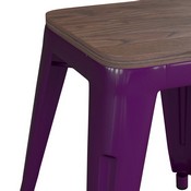 Kai 18" Backless Table Height Stool with Wooden Seat, Stackable Purple Metal Indoor Dining Stool, Commercial Grade - Set of 4, ET-BT3503-18-PR-WD-GG
