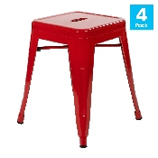 18" Table Height Stool, Stackable Backless Metal Indoor Dining Stool, Commercial Grade Restaurant Stool in Red - Set of 4, ET-BT3503-18-RED-GG