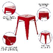18" Table Height Stool, Stackable Backless Metal Indoor Dining Stool, Commercial Grade Restaurant Stool in Red - Set of 4, ET-BT3503-18-RED-GG