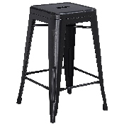 Commercial Grade 24" High Backless Distressed Black Metal Indoor-Outdoor Counter Height Stool, ET-BT3503-24-BK-GG