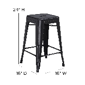 Commercial Grade 24" High Backless Distressed Black Metal Indoor-Outdoor Counter Height Stool, ET-BT3503-24-BK-GG