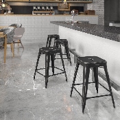 Commercial Grade 24" High Backless Distressed Black Metal Indoor-Outdoor Counter Height Stool, ET-BT3503-24-BK-GG