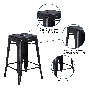Commercial Grade 24" High Backless Distressed Black Metal Indoor-Outdoor Counter Height Stool, ET-BT3503-24-BK-GG