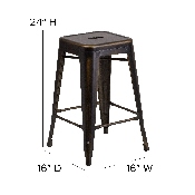 Commercial Grade 24" High Backless Distressed Copper Metal Indoor-Outdoor Counter Height Stool, ET-BT3503-24-COP-GG