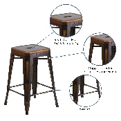 Commercial Grade 24" High Backless Distressed Copper Metal Indoor-Outdoor Counter Height Stool, ET-BT3503-24-COP-GG