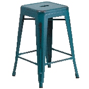 Commercial Grade 24" High Backless Distressed Kelly Blue-Teal Metal Indoor-Outdoor Counter Height Stool, ET-BT3503-24-KB-GG