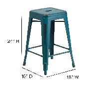 Commercial Grade 24" High Backless Distressed Kelly Blue-Teal Metal Indoor-Outdoor Counter Height Stool, ET-BT3503-24-KB-GG