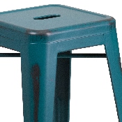 Commercial Grade 24" High Backless Distressed Kelly Blue-Teal Metal Indoor-Outdoor Counter Height Stool, ET-BT3503-24-KB-GG