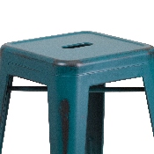 Commercial Grade 24" High Backless Distressed Kelly Blue-Teal Metal Indoor-Outdoor Counter Height Stool, ET-BT3503-24-KB-GG