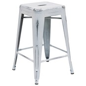 Commercial Grade 24" High Backless Distressed White Metal Indoor-Outdoor Counter Height Stool, ET-BT3503-24-WH-GG