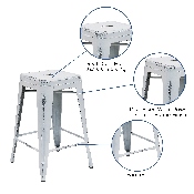 Commercial Grade 24" High Backless Distressed White Metal Indoor-Outdoor Counter Height Stool, ET-BT3503-24-WH-GG