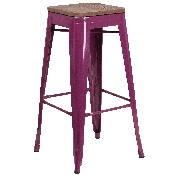 30" High Backless Purple Barstool with Square Wood Seat, ET-BT3503-30-PUR-WD-GG