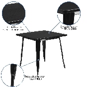 Commercial Grade 31.5" Square Black Metal Indoor-Outdoor Table, ET-CT002-1-BK-GG
