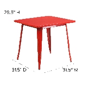 Commercial Grade 31.5" Square Red Metal Indoor-Outdoor Table, ET-CT002-1-RED-GG