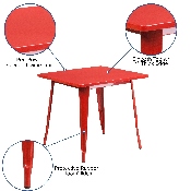 Commercial Grade 31.5" Square Red Metal Indoor-Outdoor Table, ET-CT002-1-RED-GG