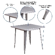 Commercial Grade 31.5" Square Silver Metal Indoor-Outdoor Table, ET-CT002-1-SIL-GG
