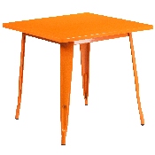 Commercial Grade 31.5" Square Orange Metal Indoor-Outdoor Table Set with 4 Arm Chairs, ET-CT002-4-70-OR-GG