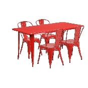 Commercial Grade 31.5" x 63" Rectangular Red Metal Indoor-Outdoor Table Set with 4 Stack Chairs, ET-CT005-4-30-RED-GG